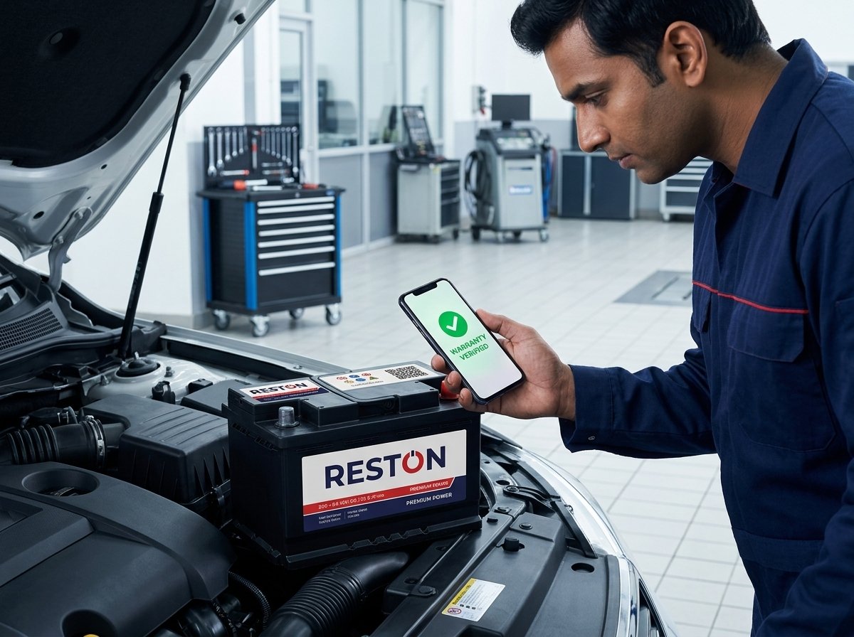 Technician scanning genuine Reston battery QR code